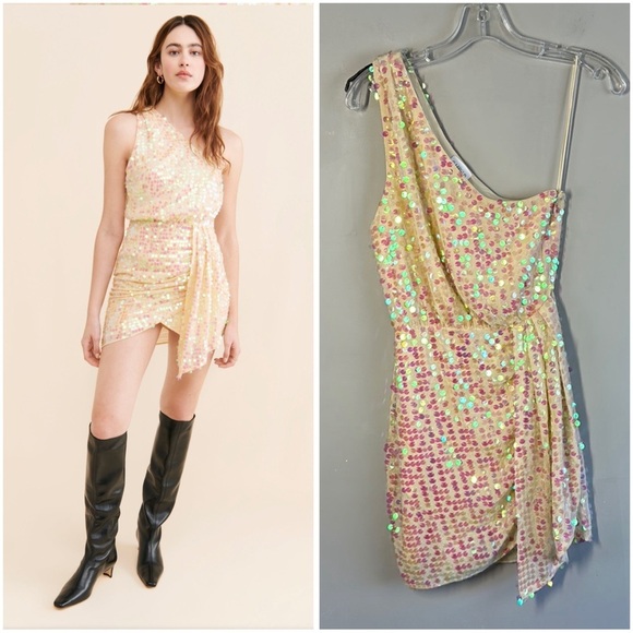 SAYLOR Dresses & Skirts - Saylor Kyrie Sequins One-Shoulder Dress Swiftie Lover Era Size XS Fairy Ethereal
